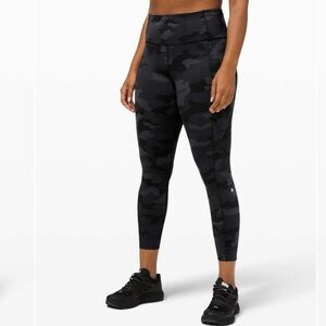 Lululemon Fast and Free Tight II 25" Nulux Camo Pockets Drawcord Black Gray 6